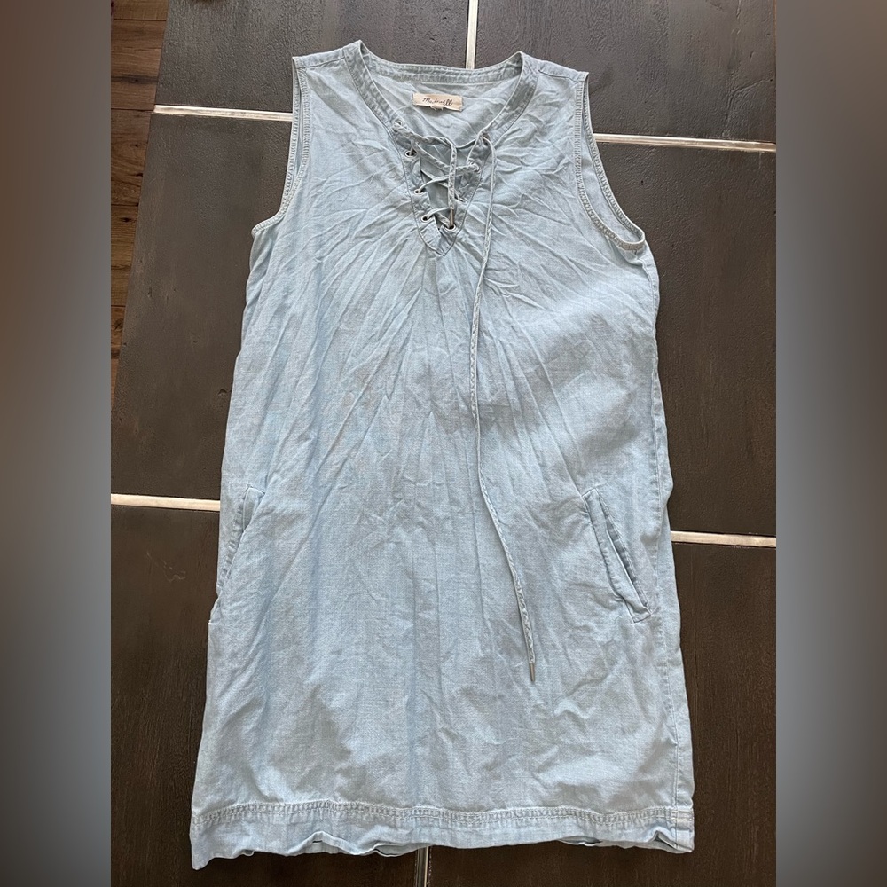 Madewell Chambray Shift Dress S tie top